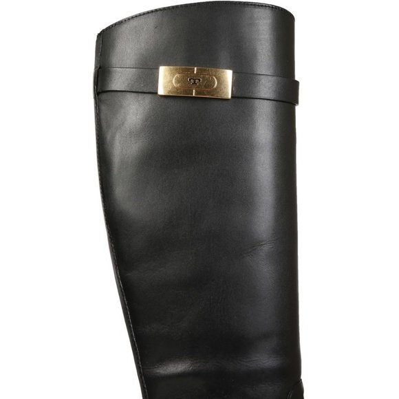 Tory Burch $528 NIB T Hardware Riding Boot Black Gold 7 9.5 - Picture 7 of 9